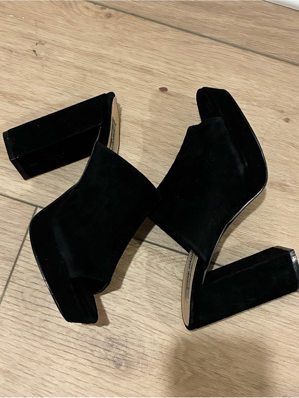 Steve Madden Black Suede Open-Toe Block Heel Mules